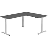 bümö Eckschreibtisch graphit, silber Holzwerkstoff, Nachbildung, Rechteckig, 180x74x240 cm FSC Mix, Arbeitszimmer, Schreibtische, Eckschreibtische