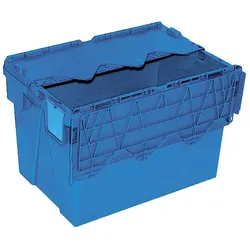 Mehrwegbehälter, Außenmaße LxBxH 600 x 400 x 400 mm, 70 Liter, mit anscharniertem Deckel, lebensmittelecht, blau