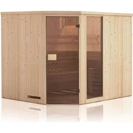 FinnTherm Saunahaus Quinta ISO Gartensauna 3 Sitzbänke aus Holz, Sauna mit 44 mm Wandstärke Außensauna - Naturbelassen