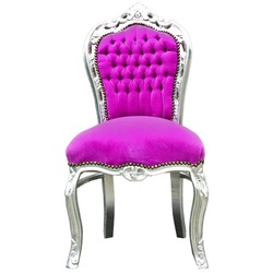 Barock Esszimmer Stuhl Pink / Silber
