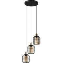 EGLO Chisle 3-flg. Ø42,5 cm schwarz brüniert mit amber Glas