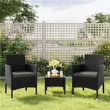 Yaheetech 2er Set Gartenstuhl aus Polyrattan, inkl. Sitz- & Rückenpolster, Gartenmöbel Set mit 2 Sessel, wasserabweisend & waschbar, Schwarz & Grau - Schwarz/Grau