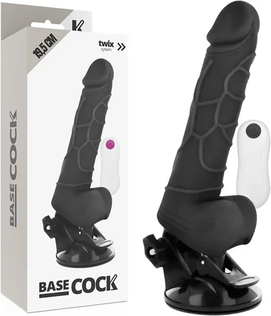 BASECOCK - Realistischer Vibrator mit Fernbedienung Natur und Hoden, 19,5 cm Ø 4 cm - Schwarz