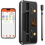 Fleischthermometer Kabellos, Apkezel Bluetooth Grillthermometer mit App, IP67 Wasserdicht Bratenthermometer Kabellos, Meat Grill Thermometer für Backofen Grill Smoker Rotisserie Airfryer