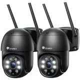 Ctronics 2.5K 4MP Überwachungskamera Aussen WLAN, 2560×1440P PTZ WiFi 2,4/5GHz IP Kamera Outdoor mit Automatische Verfolgung, Personenerkennung, Nachtsicht in Farbe, Zwei-Wege-Audio, Schwarz (2 St)
