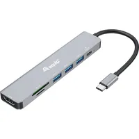Equip Dock USB-C->HDMI,3x USB3.0, 100W PD,SD/TF schwarz USB A), Dockingstation + USB Hub, Silber