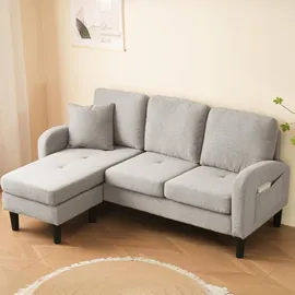 Merax Eckcouch Leinen 3-Sitzer Beige