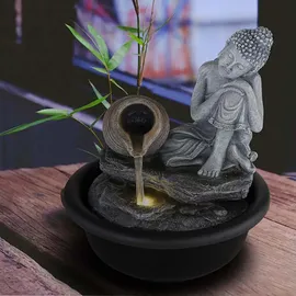 GLOBO Zimmerbrunnen Buddha Wasserfall Springbrunnen Deko LED-Licht H 19 cm Grau