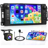 Hikity Android 13 Autoradio für Jeep Wrangler Dodge Ram Challenger mit 7 Zoll Bildschirm Touch Display Autoradio mit Navi GPS BT FM RDS WiFi USB Mirror Link Rückfahrkamera