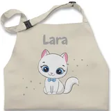 Kinderschürze Schürze Kinder Jungen Mädchen - Süße Katze Katzen Katzenmotiv Cat Cats - 7-14 Jahre - Natur Weiß - name verstellbares band katzenmotiven kochschürze - 7-13 Jahre