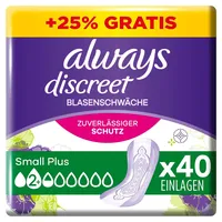 Always Discreet Inkontinenzeinlagen Für Frauen Small Plus 40 Stück Rundumschutz Unglaubliche Diskretion