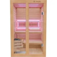 Dewello Tofino 120x140 Kabine aus Hemlock Tannenholz mit 3,5 kW Ofen für 2 Personen