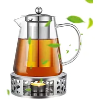 Neuytiky 1300ml Teekanne Glas mit Siebeinsatz und Stövchen,Tee Stövchen aus Edelstahl Borosilikatglas Teebereiter Teewärmer, Teekanne Suit für Losen Tees Fruchttee Duftender Te