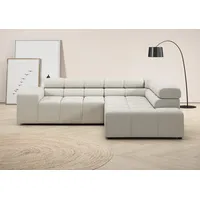 Home Affaire Ecksofa Ancona, incl. Kopfteilverstellung + 3 Zierkissen, L-Form, Breite 249cm, wahlweise motorische Sitztiefenverstellung, B/T(H: 249/215/70 cm weiß