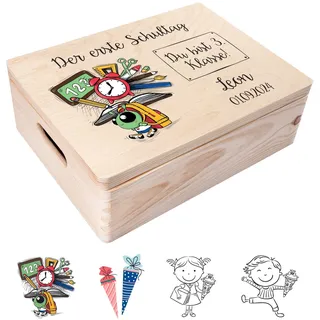 Creative Deco Personalisiert Einschulung Geschenk | Junge/Mädchen Schulanfang Geschenke | Einschulungsgeschenke Erster Schultag | Schultüte Holzkiste Erinnerungsbox | für 1. und 5. Klasse | Deko