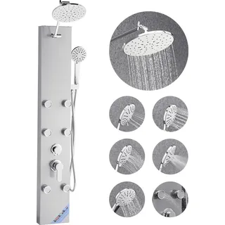 Vevor Duschpaneel-Turmsystem (3 in 1) mit Regenwasserfall-Duschkopf, (124 cm) Duschsäule aus gebürstetem Edelstahl, Regenmassagesystem zur Wandmontage, mit Handbrause & 6 kleiner Massagedüsen