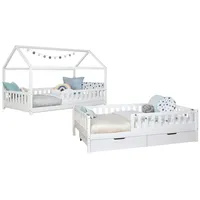 TICAA Hausbett Duo 100 x 200 cm Kiefer massiv weiß