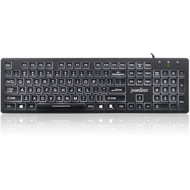 Perixx PERIBOARD-317 USB-Tastatur mit kabelgebunden, beleuchtet, Big Print Letter mit weiß beleuchteter LED, US-Layout, Schwarz