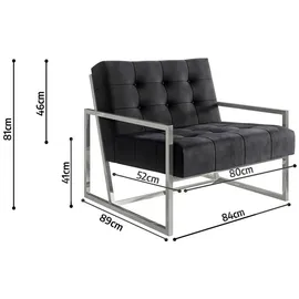 s-style möbel Loungesessel Mit Silber, Metall Füßen, Schwarz, Samtstoff