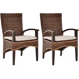 Krines Home Esszimmerstuhl 2er Set Esszimmerstuhl Rattanstuhl mit Armlehnen Esszimmer Stühle (2 St), Arnlehne aus Holz braun