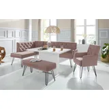 exxpo - sofa fashion Eckbank EXXPO - SOFA FASHION "Doppio, Chesterfield Optik, komfortabel und bequem, hohe Designfüße", pink (powder pink), B:158cm H:90cm T:236cm, 100% Polyester, Sitzbänke, Eckbank, Frei im Raum stellbar