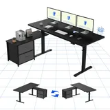 FLEXISPOT Höhenverstellbarer Schreibtisch elektrisch höhenverstellbar, L-förmig mit Schubladen&Stauraum umkehrbar, ergonomischer Steh-Sitz Tisch 160 x 70 cm schwarz