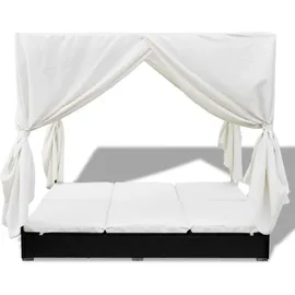 vidaXL Rattan-Sonnenliege 197 x 140 x 180 cm schwarz/cremeweiß inkl. Sonnendach