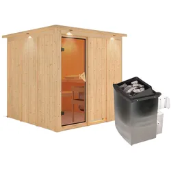 Karibu Sauna Rodin-9kWOfen int.Steuerung-Inkl.Dachkranz inkl. 8-teiligem gratis Zubehörpaket (Gesamtwert 191,92€)