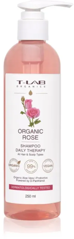 T-LAB Organics Organic Rose Daily Therapy Shampoo beruhigendes Shampoo für alle Haartypen 250 ml