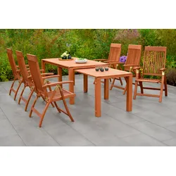 MERXX Garten-Essgruppe »Comodoro«, (Set, 7 tlg.), 7 Klappsessel, 5-fach verstellbar, Ausziehtisch MERXX braun + braun + braun