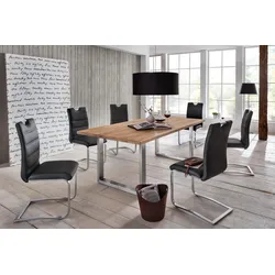 Esstisch HOME AFFAIRE "Brooklyn", beige (natur, edelstahl, edelstahl), B:180cm H:78cm T:90cm, Tische, Esstisch Holz-Esstische Küchentisch Rechteckiger Esstisch, aus massiver Wildeiche