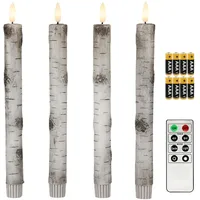 Fanna 4er Set LED Birke Stabkerzen Tafelkerzen 3D Flamme mit Timerfunktion, Fernbedienung und Batterien enthalten