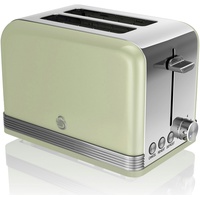 SWAN ST19010GNEU Retro Toaster Breite Schlitze 2 Scheiben 3 Funktionen 6 Stufen Toasting, Vintage, Grün, 800W
