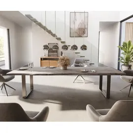 DeLife Esstisch Edge 300x100 XL Akazie Platin Edelstahl Schmal Live-Edge - Grau/Silber