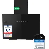 KKT KOLBE Dunstabzugshaube 60 cm | Umluft Abluft | Kopffrei Wandhaube | Schwarz | Glas | LED-Beleuchtung | Edelstahl | Gestensteuerung | SensorTouch | BASE6004S