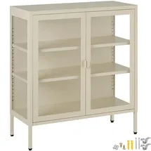 Tectake Baker Metallvitrine 80 x 37 x 90,5 cm Creme/Metall