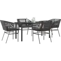 VidaXL 5-tlg. Garten-Essgruppe mit Kissen Schwarz Poly Rattan Glas