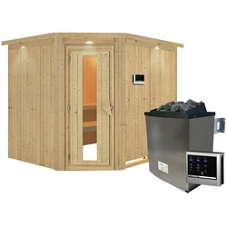 KARIBU Sauna »Haaspsalu«, inkl. 9 kW Saunaofen mit externer Steuerung, für 4 Personen - beige