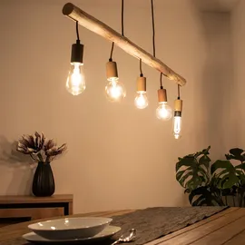 ETC Shop Hängeleuchte Holzleuchte Hängelampe Esstischleuchte, 5 flammig Landhausstil, Holzoptik braun Metall rostfarben, 5x E27 Fassungen Höhenverstellbar, Lxbxh 100x8,5x140cm