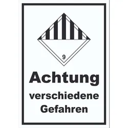 Schild verschiedene Gefahren Stoffe Material miscellaneous hochkant A3 (297x420mm)