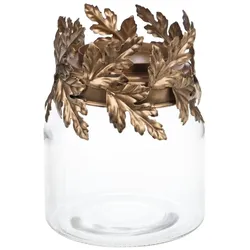 Kerzenhalter Blatt gold - Rund Glas Amadeus 16x16 cm