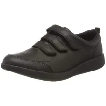 CLARKS Jungen Scape Sky Y Sneaker, Schwarz (Black Leather Black Leather), 36 EU Weit