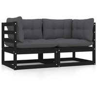 vidaXL Gartensofa 2-Sitzer mit Kissen Schwarz Kiefer Massivholz