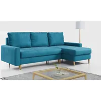Ecksofa - L-form mit Schlaffunktion und Bettkasten - LANG - Hellblau - Hellblau