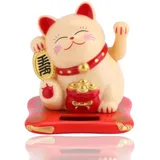 Jwthee Winkende Glückskatze mit Arm, kleine solarbetriebene Winkekatze, chinesische Glückskatze mit Winkearm, Glückskatzenstatue, japanische Maneki-Neko-Statue für Zuhause, Autodekoration (Gelb)