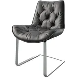 DeLife Taimi-Flex Echt-Leder Schwarz Freischwinger flach Edelstahl