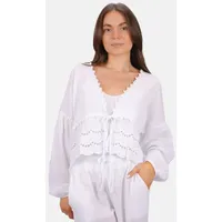 Seasons of April Shirtbluse LAURA MUSSELIN Musselin Bluse mit Spitze & Bindeband – im Boho Stil Frühling/Sommer braun|weiß