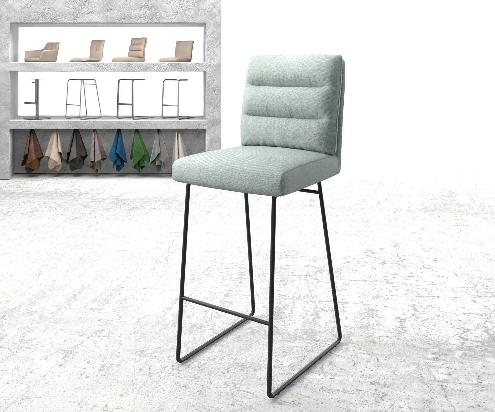 DELIFE Chaise-de-bar Pela-Flex rayures menthe cadre de patins métal, Chaises de bar