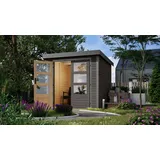 Karibu Metall-Holzgartenhaus Hybridhaus Jupiter B - 19 mm-213 x 217 cm- Holz-Ausführung: terragrau Blech-Ausführung: graualuminium