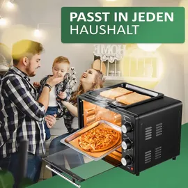 Steinborg 3in1 Mini-Backofen mit Grillplatte Umluft 1300W Schwarz